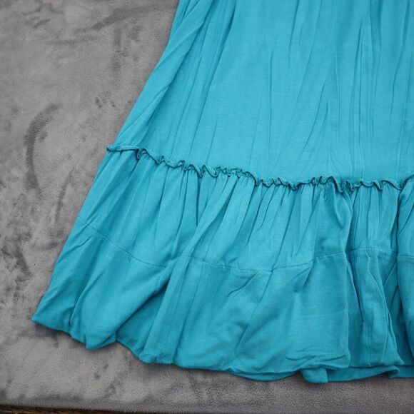 Charming Charlie Dress M Blue Long Fit Flare Sleeveless Pleated Knit Stretch - Picture 13 of 16